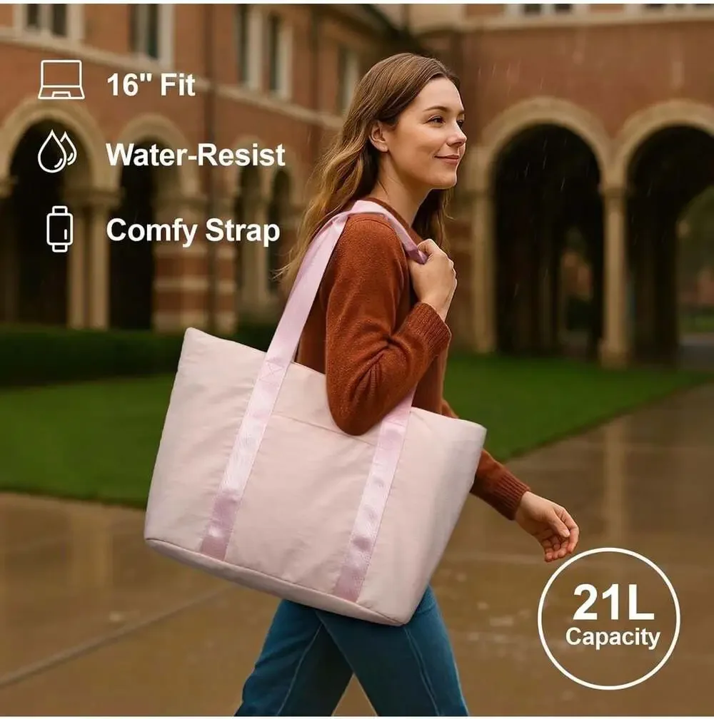 F-color Large Capacity Tote Bag with Padded Laptop Sleeve and Multiple Pockets